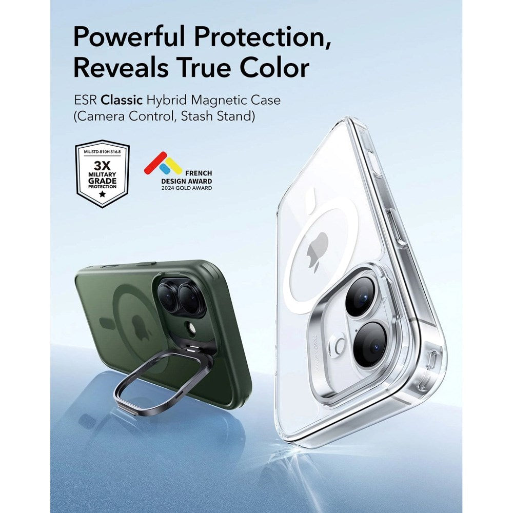 ESR iPhone 17 Classic Hybrid Stash Case with Kickstand - MagSafe Compatible - Mat Green