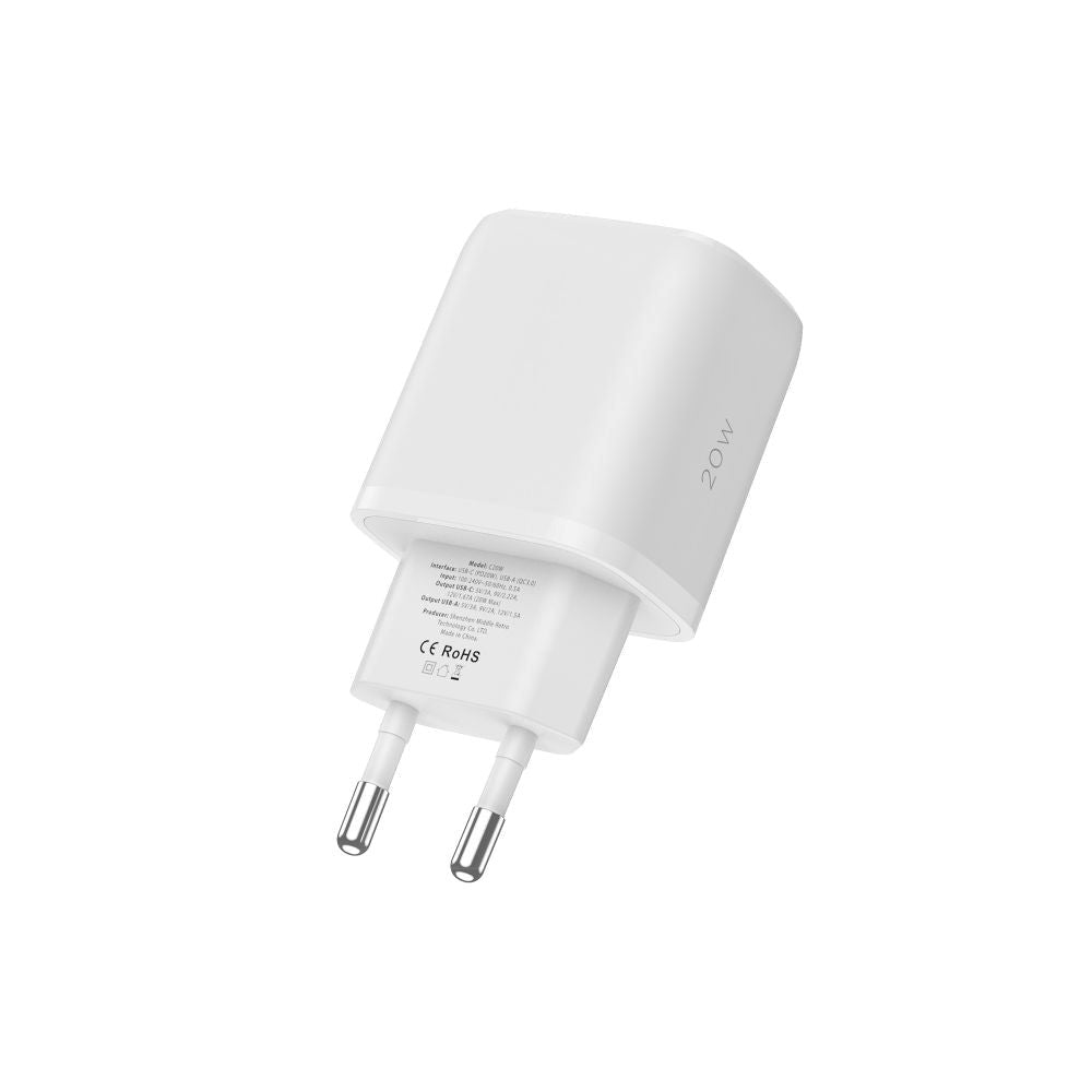 Tech-Protect 20W Wall Charger w. 1 x USB-C & 1 x USB-A - White