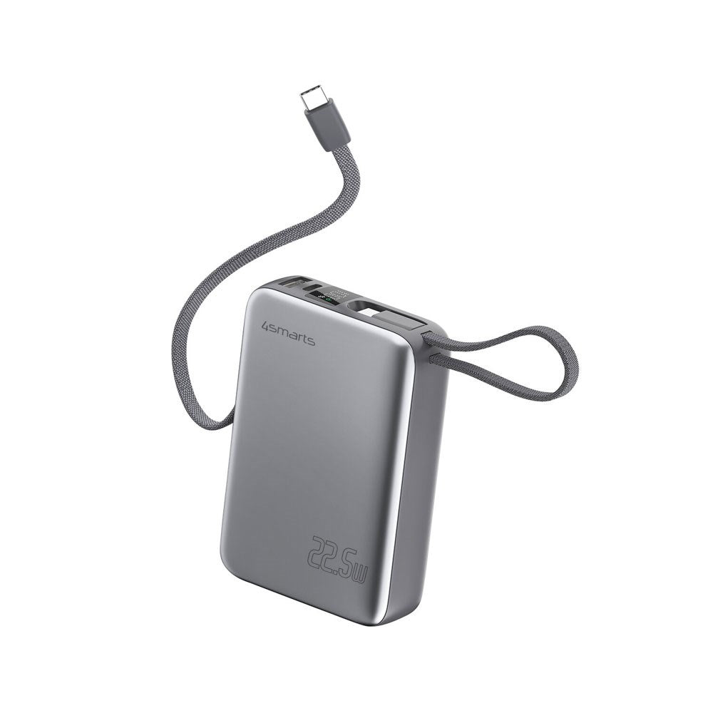 4smarts Pocket Dual Cord 22.5W PowerBank with Built-in USB-C Cable - 20.000 mAh - Space Grey