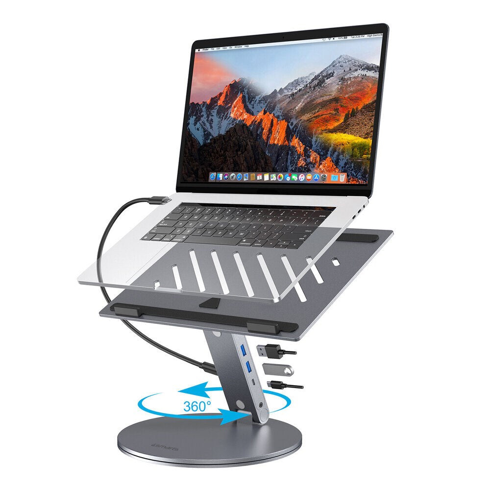 4smarts ErgoPro 360 Degree Laptop/Tablet Stand w. 6-in-1 USB-C Dock - Gray