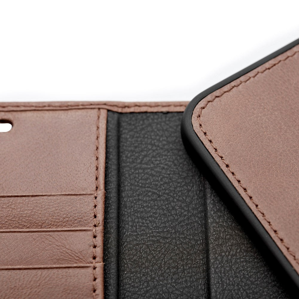 Trunk iPhone 12 Mini Genuine Leather Flip Case with Removable Back Case - Brown