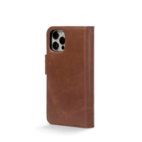 Trunk iPhone 12 Pro Max Genuine Leather Flip Case with Removable Back Case - Brown