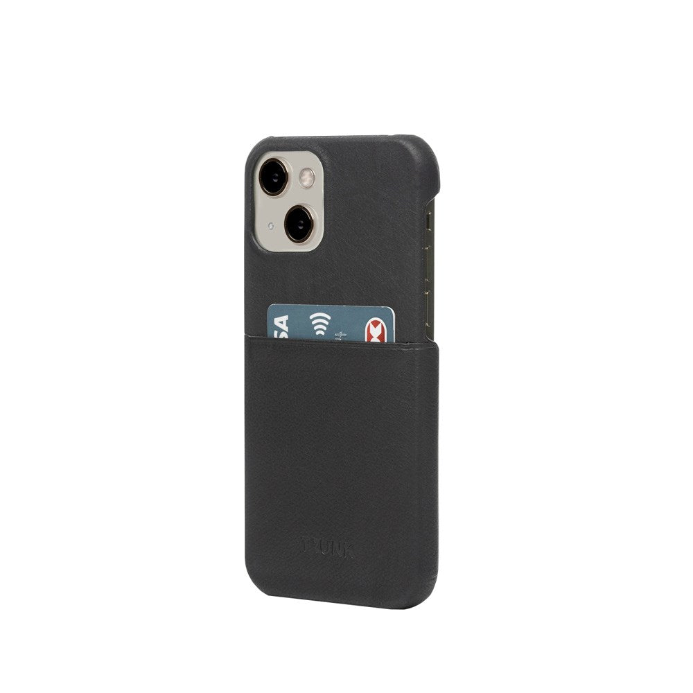 Trunk iPhone 13 Genuine Leather Case with Card Pocket - Black