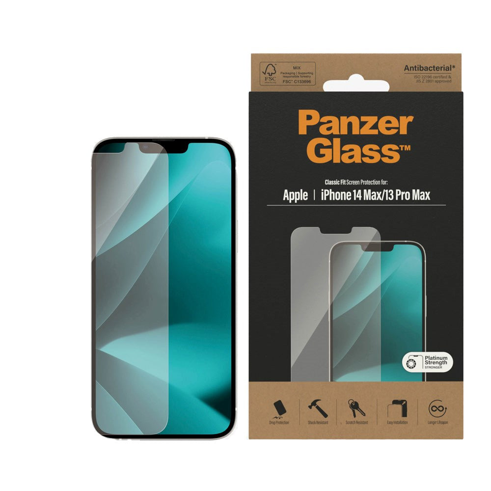 iPhone 14 Plus / 13 Pro Max PanzerGlass AntiBacterial Classic Fit Screen Protector - Platinum Strength - Transparent