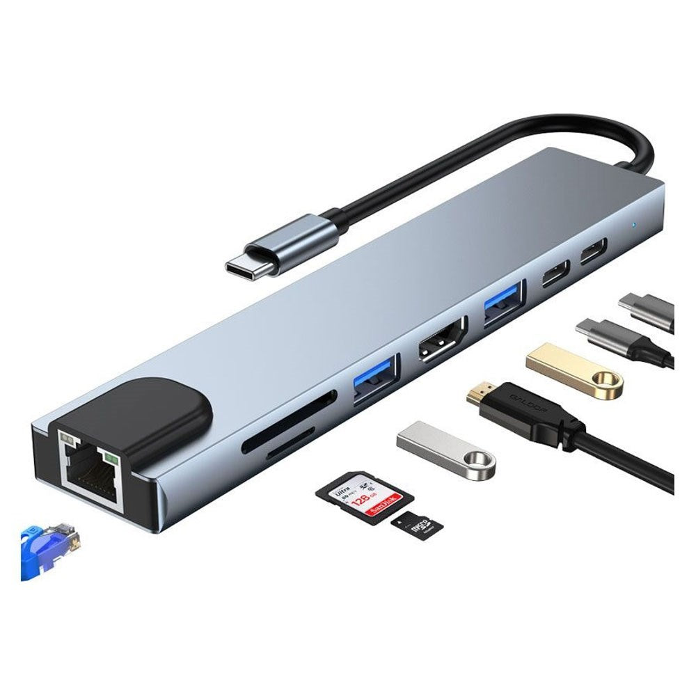 Lippa 8-in-1 87W Multiport USB-C Hub - Silver