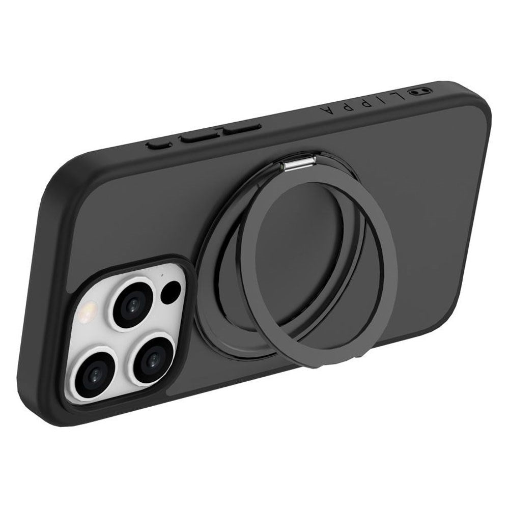 iPhone 15 Pro Lippa Hybrid Plastic Case with 360 Rotating Kickstand - MagSafe Compatible - Matte / Black