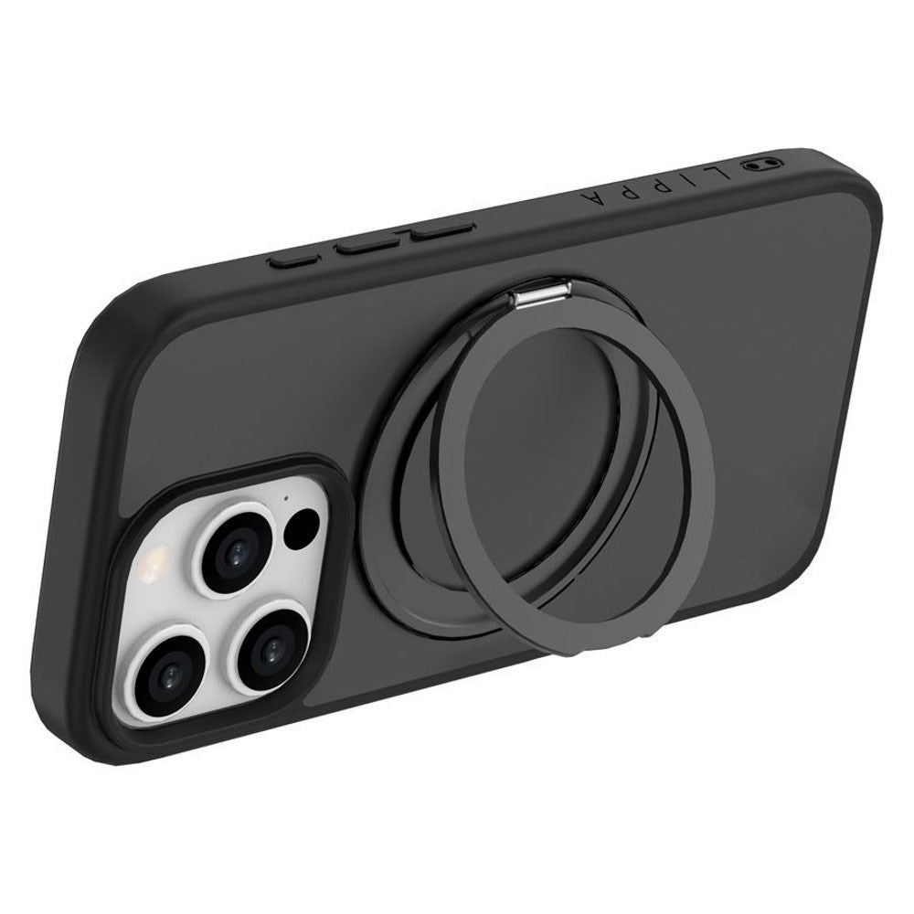 iPhone 16 Pro Lippa Hybrid Plastic Case with 360 Rotating Kickstand - MagSafe Compatible - Matte / Black
