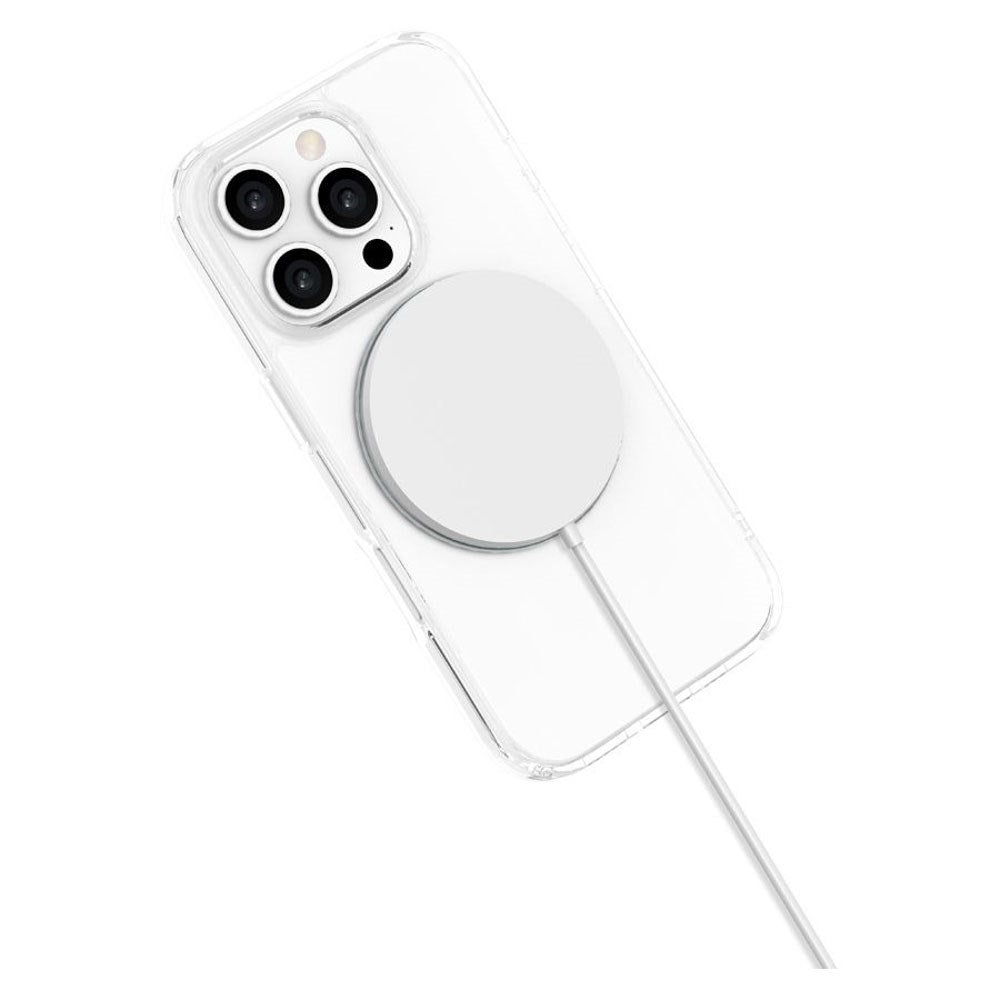 iPhone 16 Pro Lippa Hybrid Plastic Case with 360 Rotating Kickstand - MagSafe Compatible - Transparent / Silver