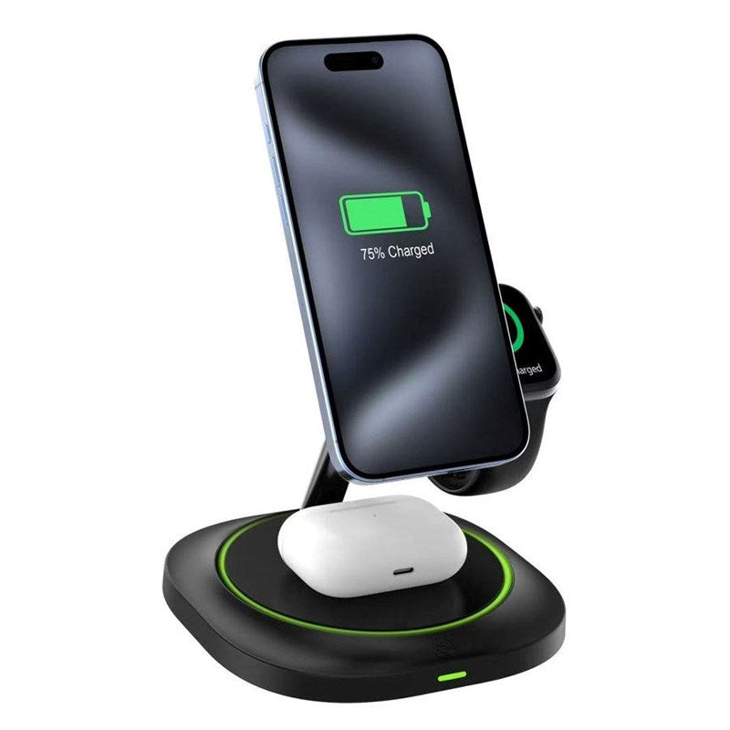 Lippa 3-in-1 Wireless Charger with 15W and USB-C - MagSafe / Qi Compatible - Black