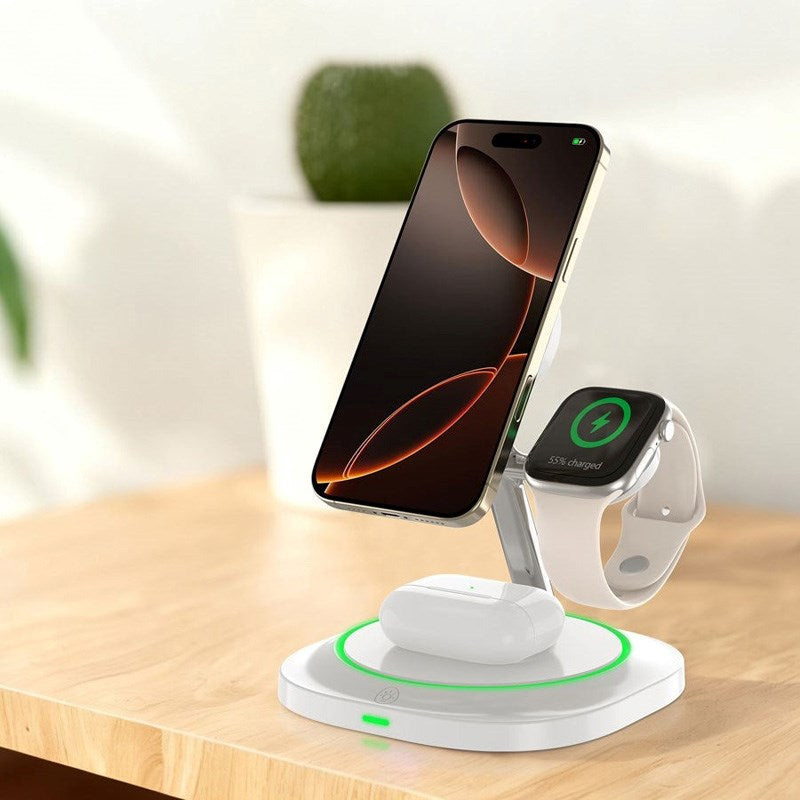 Lippa 3-in-1 Wireless Charger with 15W and USB-C - MagSafe / Qi Compatible - White