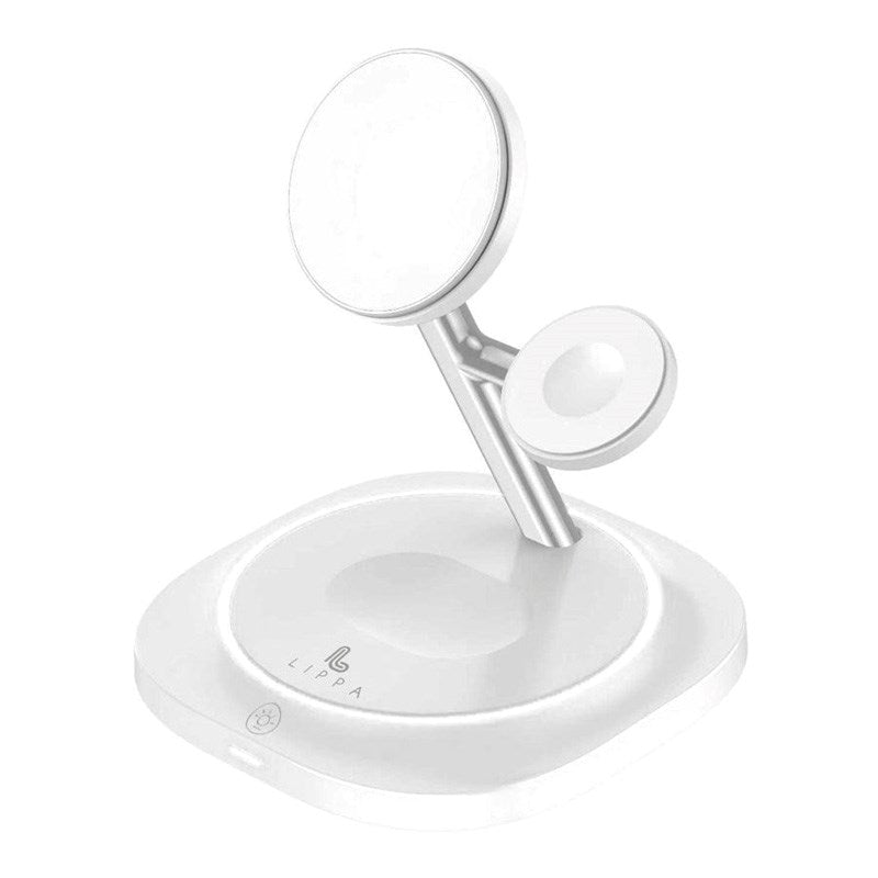 Lippa 3-in-1 Wireless Charger with 15W and USB-C - MagSafe / Qi Compatible - White