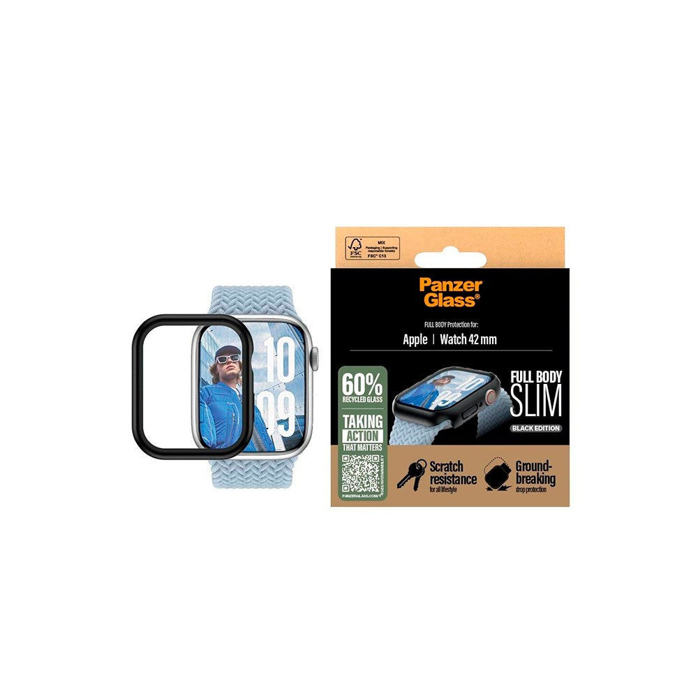 PanzerGlass Apple Watch 9/8/7 (42mm) Snappie Full Body Slim Case with Built-in Screen Protector - Black