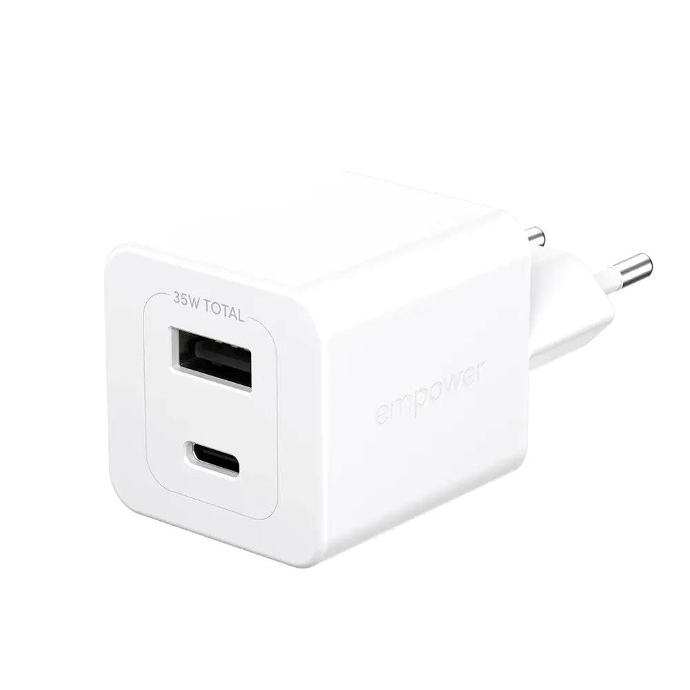 empower by PanzerGlass Turbo 35W Wall Charger with 1x USB-A & 1x USB-C – Silver White