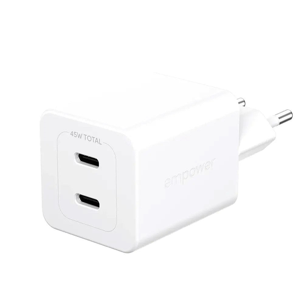 empower by PanzerGlass Turbo 45W Wall Charger with 2x USB-C – Silver White