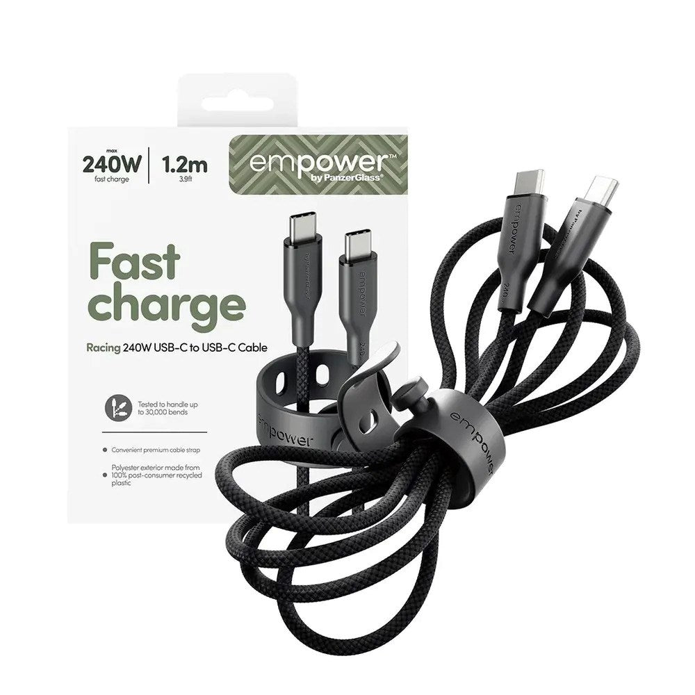 empower by PanzerGlass Racing 240W USB-C to USB-C Cable – 1.2m – Space Black