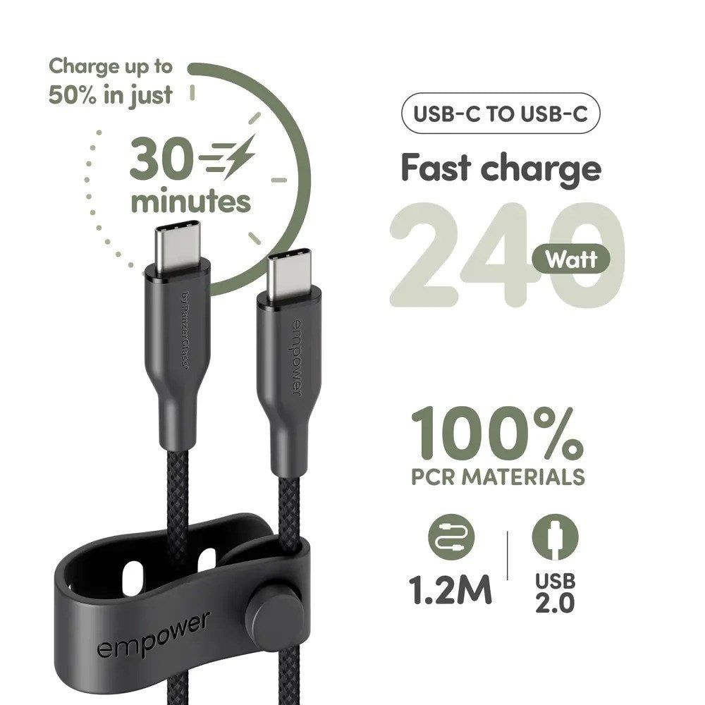 empower by PanzerGlass Racing 240W USB-C to USB-C Cable – 1.2m – Space Black