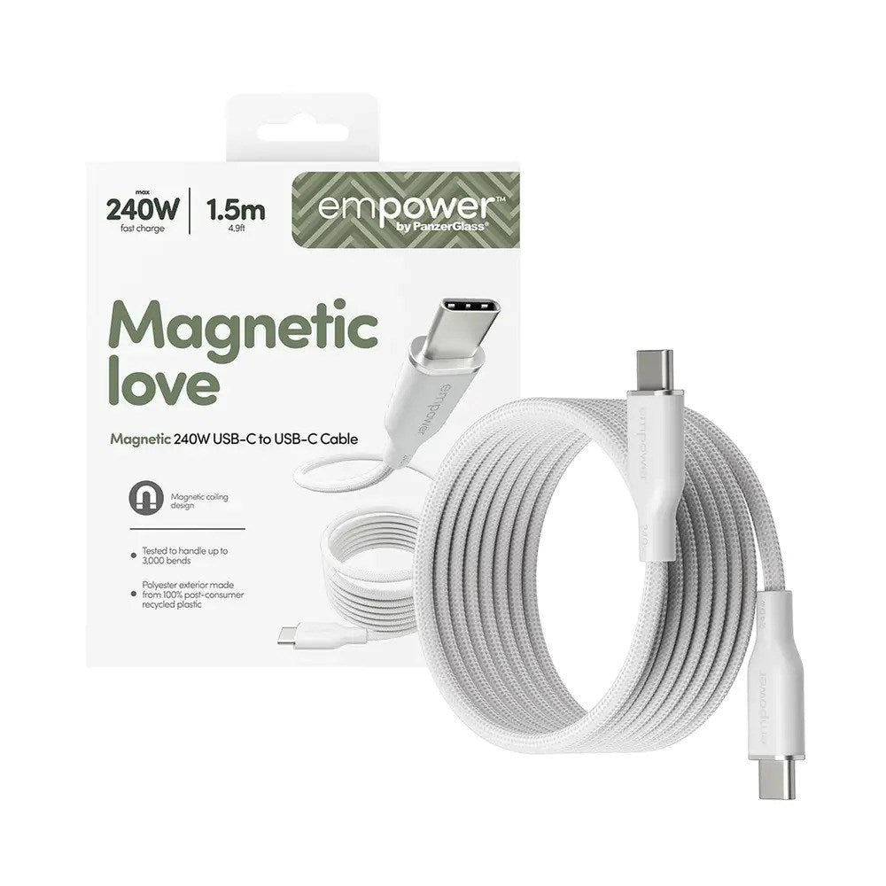 empower by PanzerGlass Magnetic 240W USB-C to USB-C Cable – 1.5m – Silver White