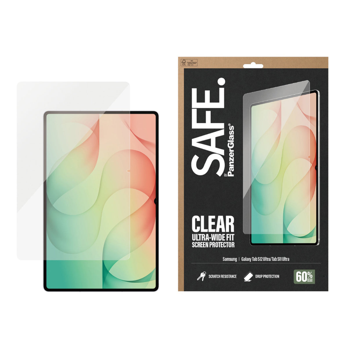 Samsung Galaxy Tab S12 Ultra / S11 Ultra SAFE. by PanzerGlass Ultra-Wide Fit Tempered Glass Screen Protector - Transparent