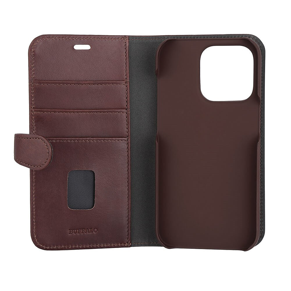 iPhone 14 Pro Buffalo Wallet Genuine Leather Magnet Wallet Case - Brown