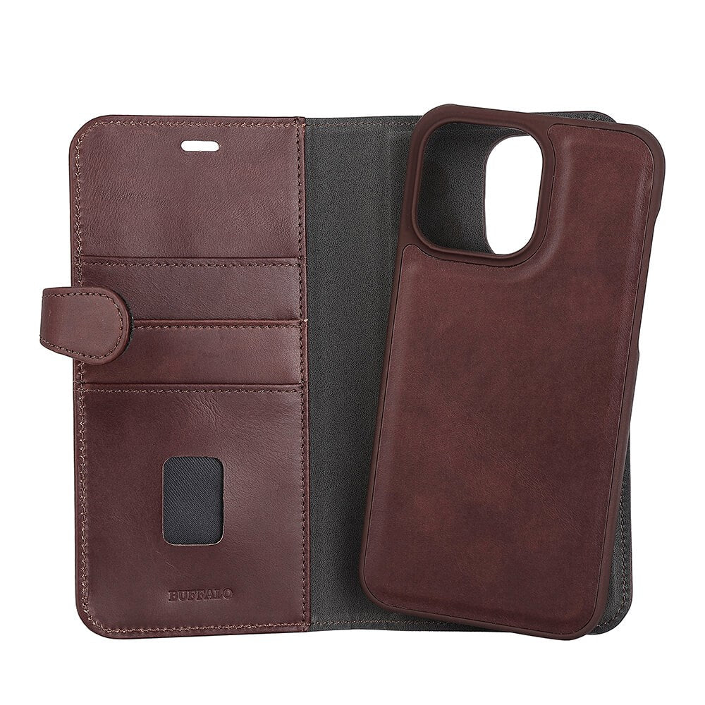 iPhone 14 Pro Max Buffalo Wallet Genuine Leather Magnet Wallet Case - Brown