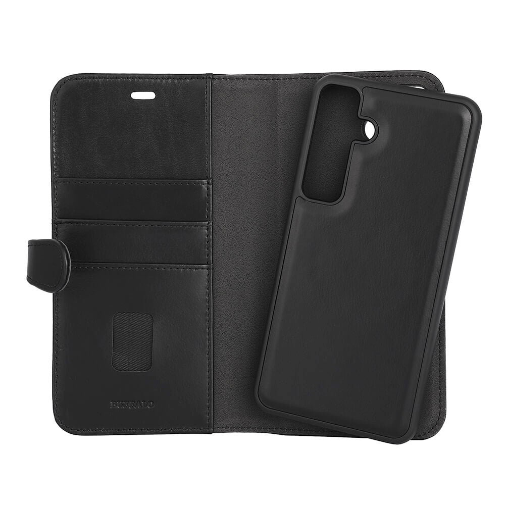 Samsung Galaxy S24+ (Plus) Buffalo 2-in-1 Wallet Genuine Leather Magnet Flip Case with Wallet - Black