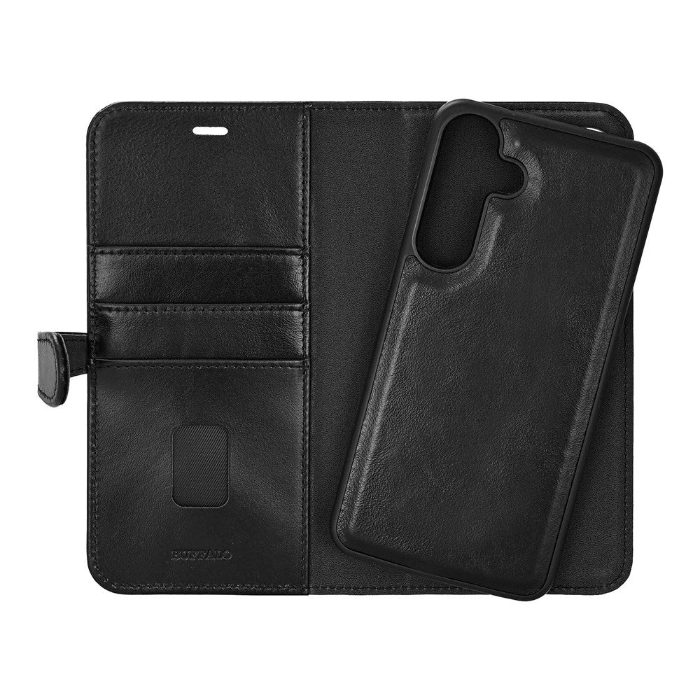 Samsung Galaxy S25+ (Plus) Buffalo 2-in-1 Wallet Real Leather Magnet Flip Case with Wallet - Black
