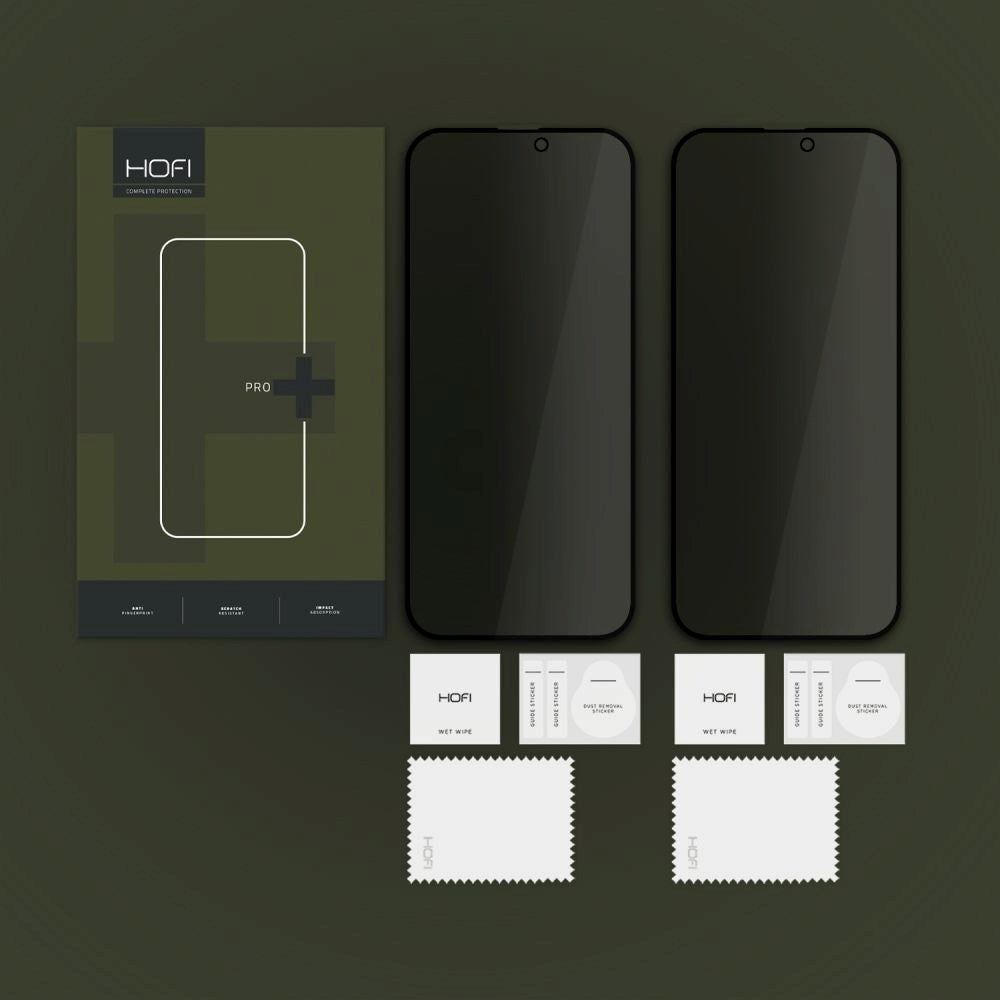 iPhone 17 Pro / 16 Pro Hofi Glass Pro+ Screen Protector with Privacy - Case Friendly - 2-Pak - Black Edge