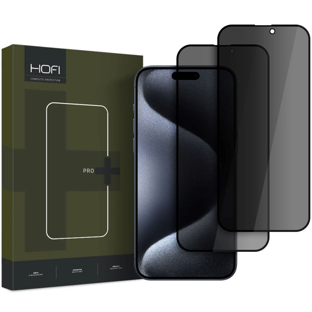 iPhone 17 Pro / 16 Pro Hofi Glass Pro+ Screen Protector with Privacy - Case Friendly - 2-Pak - Black Edge