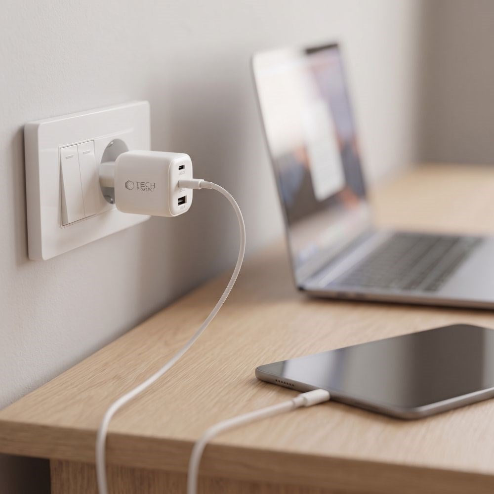 Tech-Protect 100W Wall Charger - 1 x USB-A - 2 x USB-C - White