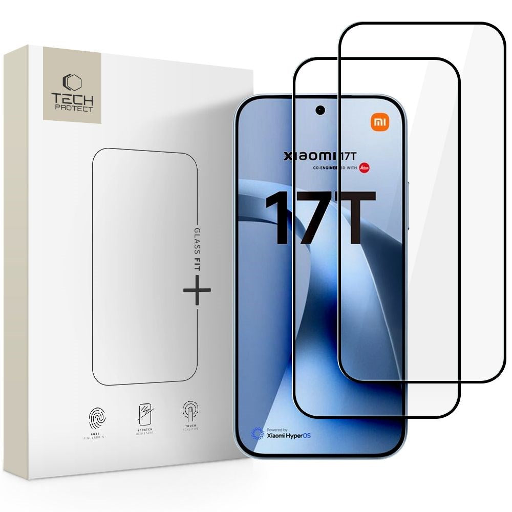 Xiaomi 17T Tech-Protect Glass Fit+ Tempered Screen Protector Glass - 2 pcs - Transparent / Black Edge