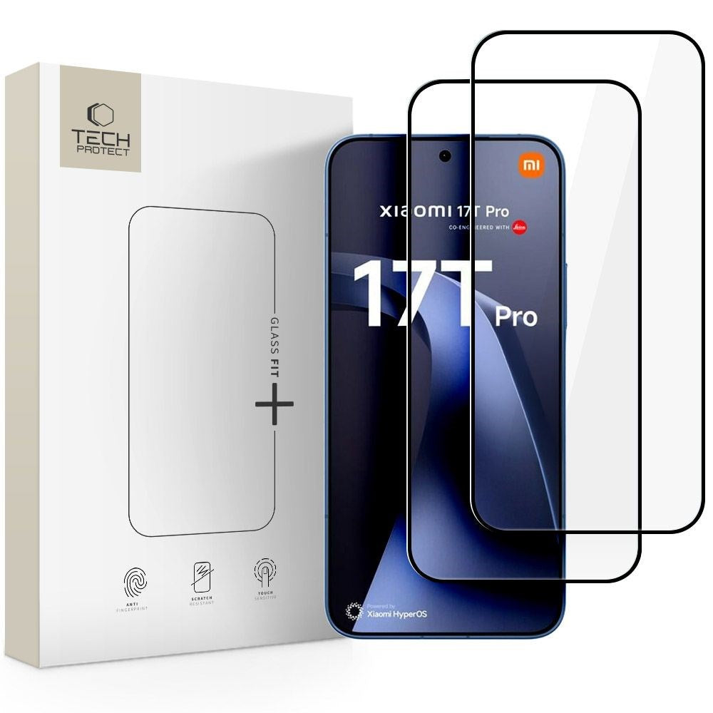 Xiaomi 17T Pro Tech-Protect Glass Fit+ Tempered Screen Protector Glass - 2 pcs - Transparent / Black Edge