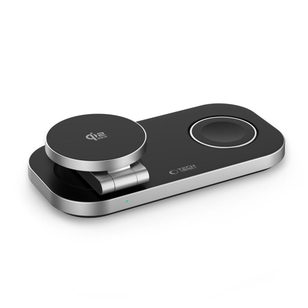Tech-Protect A52 3-in-1 25W Wireless Charger for Smartphone + Smartwatch + Earphones - MagSafe / Qi2 Compatible - Dark Grey