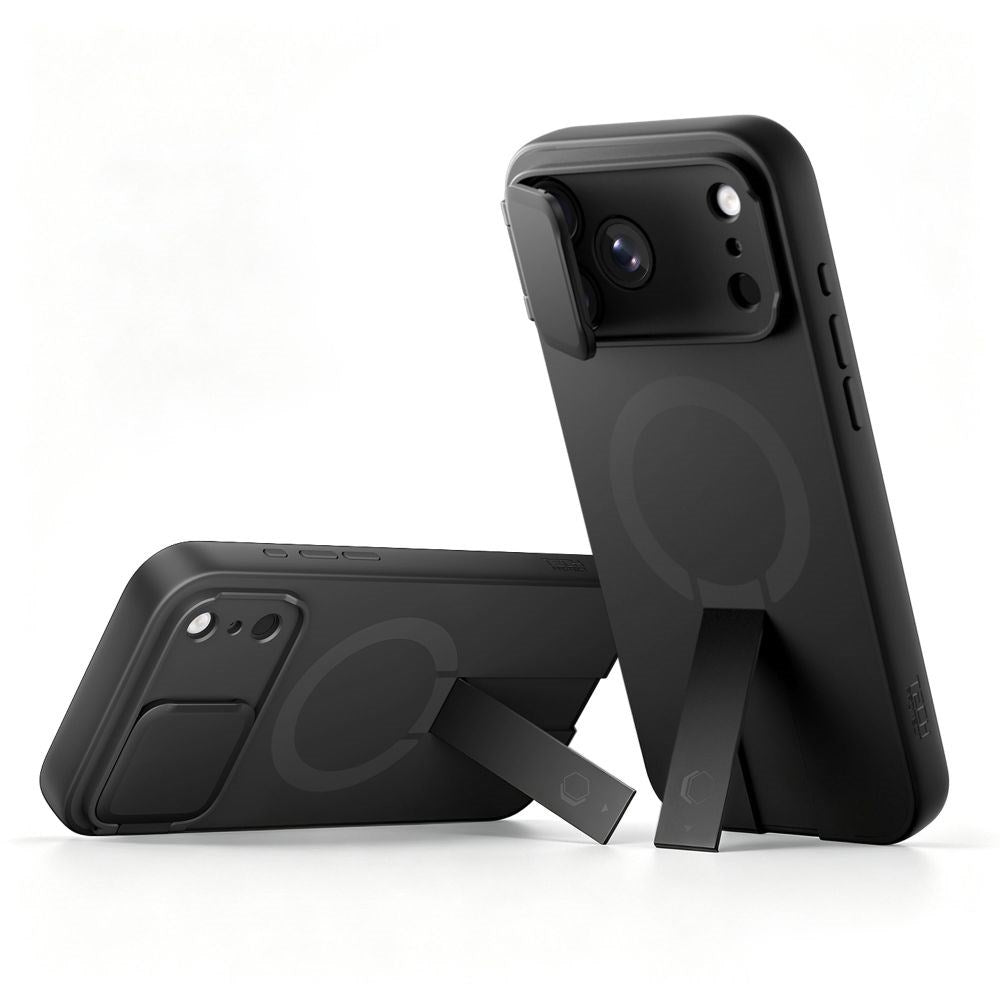 iPhone 18 Pro / 17 Pro Tech-Protect Kevlar Aura Case w. Stand Function and Cam Slider - MagSafe Compatible - Black