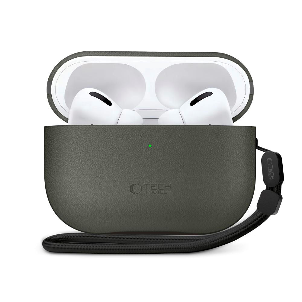 Apple AirPods Pro (3rd gen.) Tech-Protect NaturalFit Faux Leather Case with Strap - Green