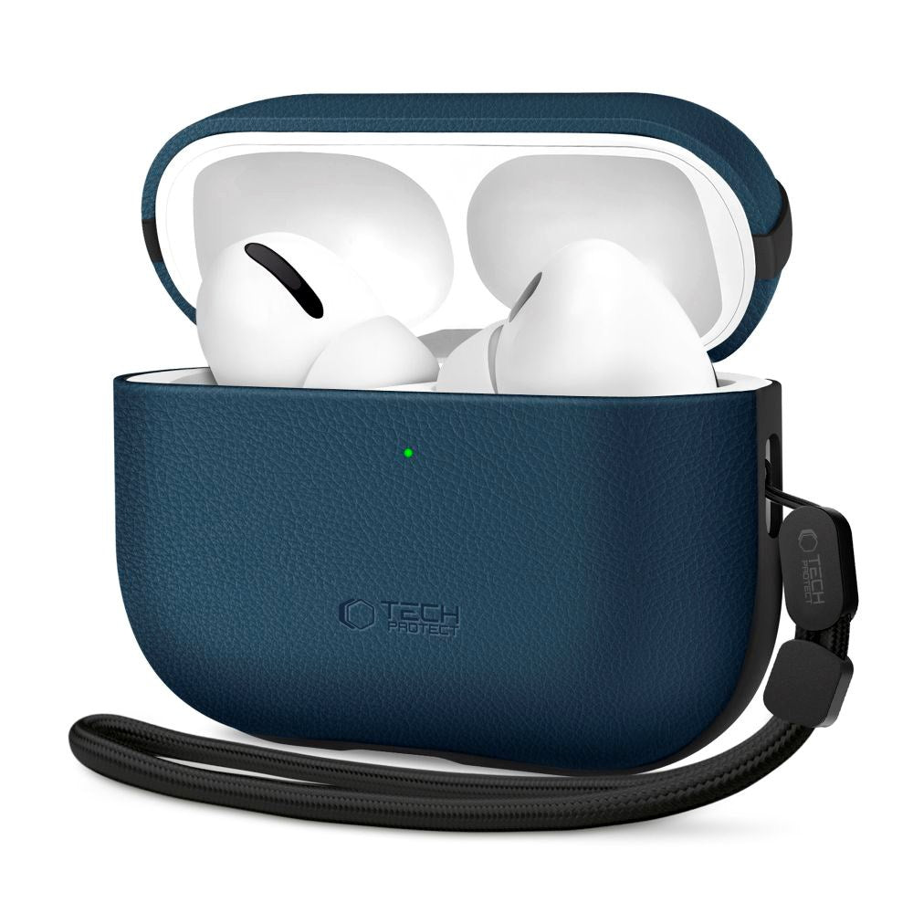 Apple AirPods Pro (3rd gen.) Tech-Protect NaturalFit Faux Leather Case with Strap - Blue