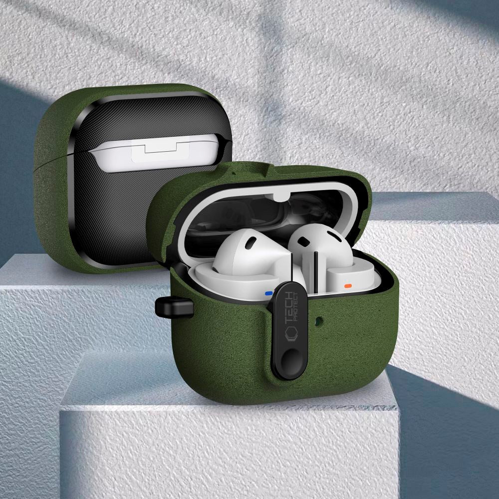 Samsung Galaxy Buds 3 / 3 Pro / 3 FE Tech-Protect Slim Hook Case with Carabiner – Green