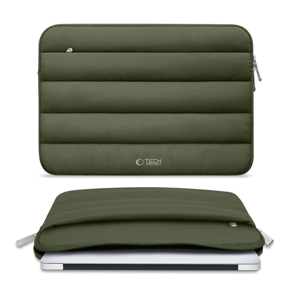Tech-Protect Fluffy MacBook / Laptop 15-16" (27 x 38cm) Sleeve with Extra Zipper Pocket - Dark Green