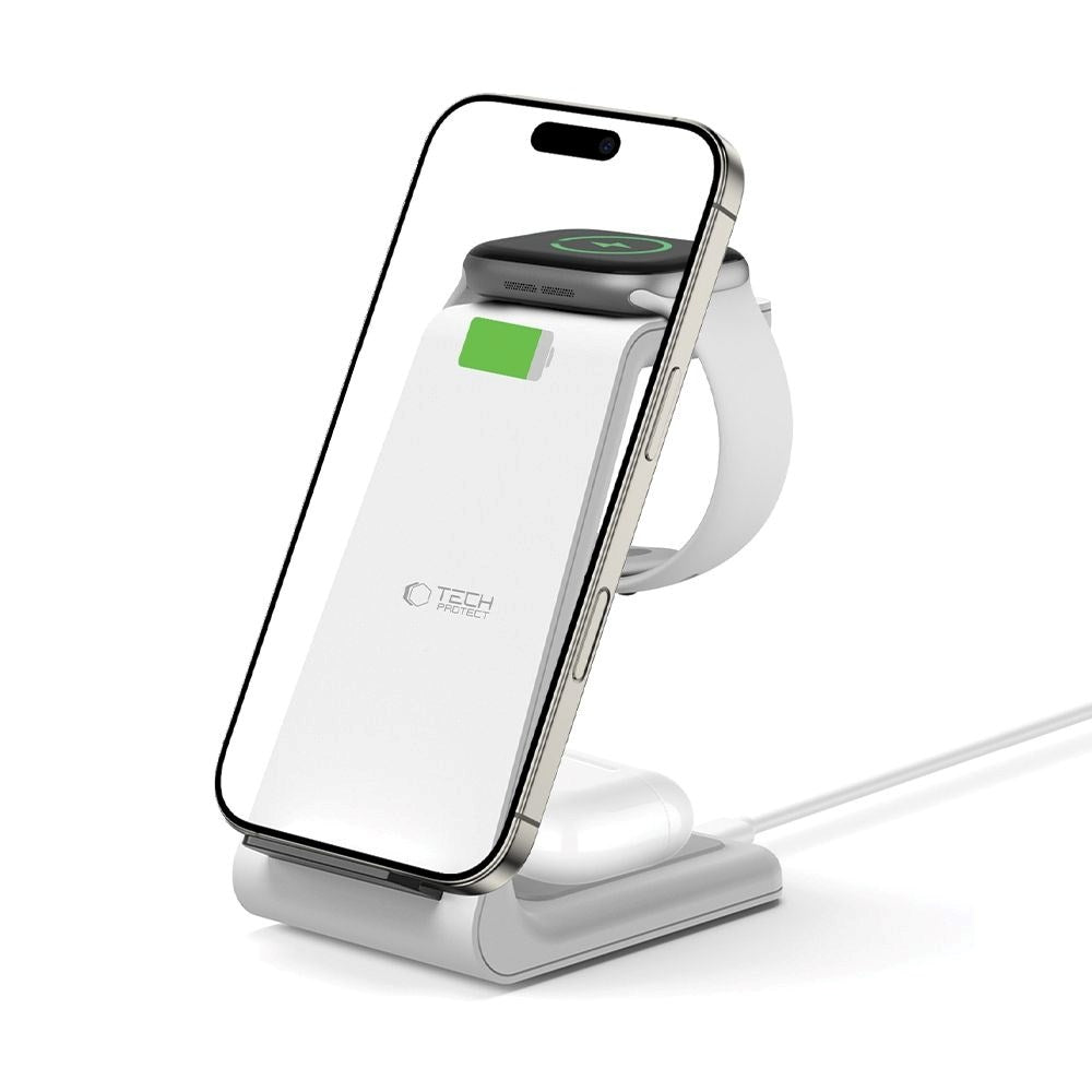 Tech-Protect QI15W-A36 Wireless Charger with USB-C - 3-in-1 Function - White