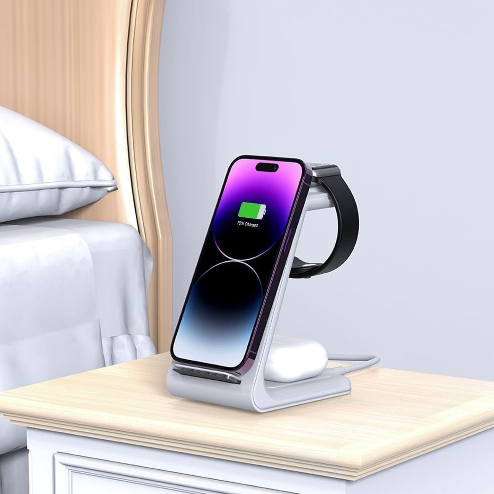 Tech-Protect QI15W-A36 Wireless Charger with USB-C - 3-in-1 Function - White