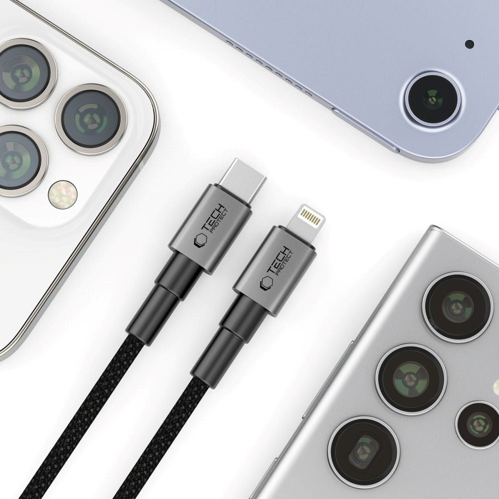 Tech-Protect Ultraboost DNA PD 27W/3A Lightning to USB-C Cable 1m - Black / Dark Grey