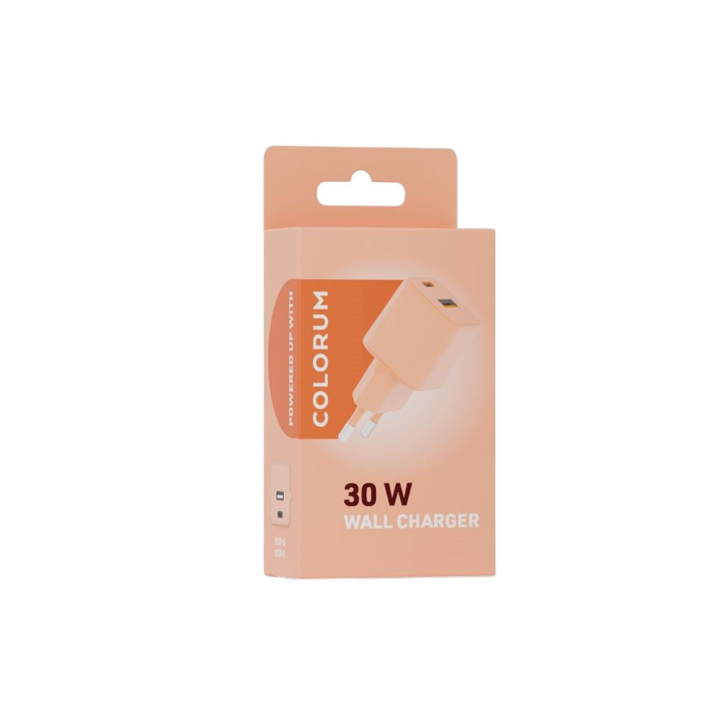 Colorum 30W Wall Charger with 1x USB-A & 1x USB-C - Peach Fuzz