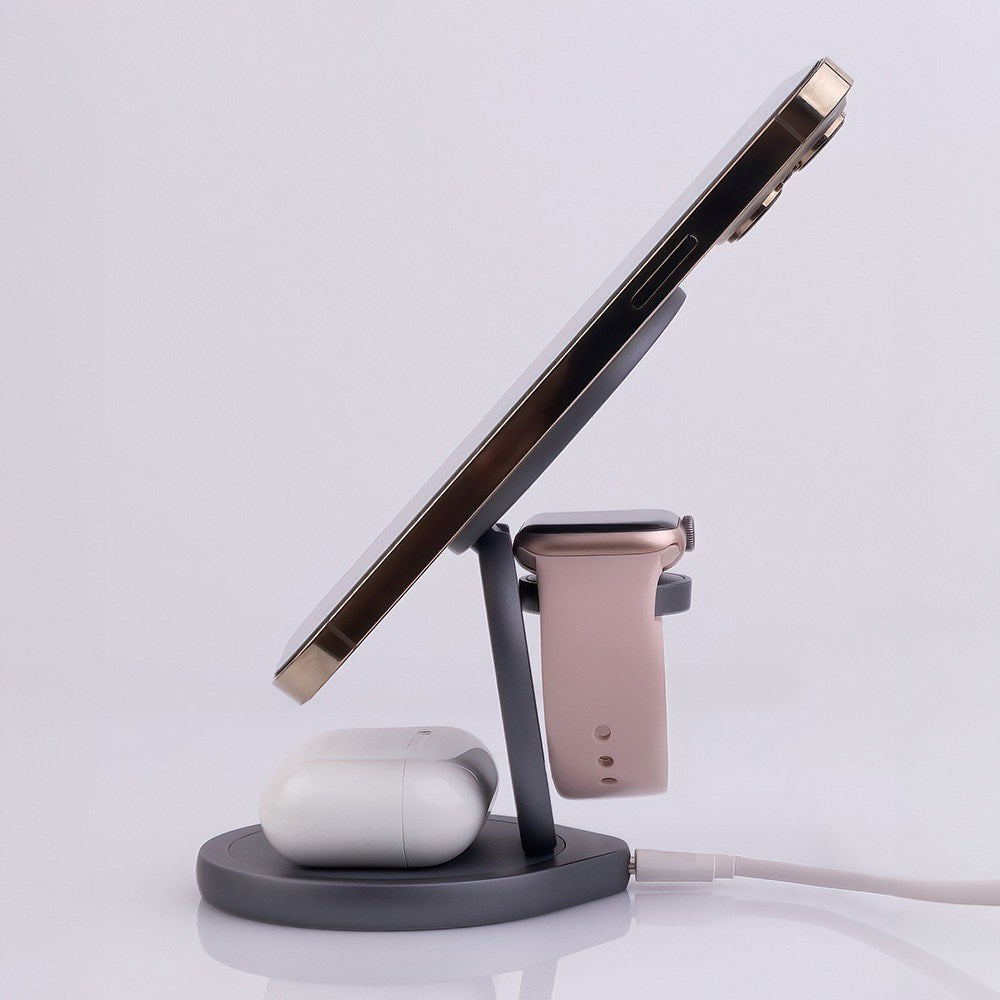 Forever 15W MAWC-200 3-in-1 Wireless Charger with USB-C - MagSafe Compatible - Gray