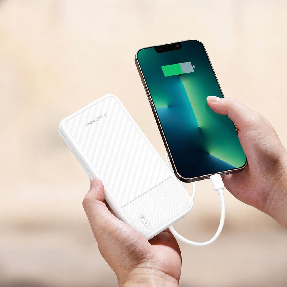 Wozinsky 10,000mAh Powerbank with Flashlight & 4 x Built-in Cables - White
