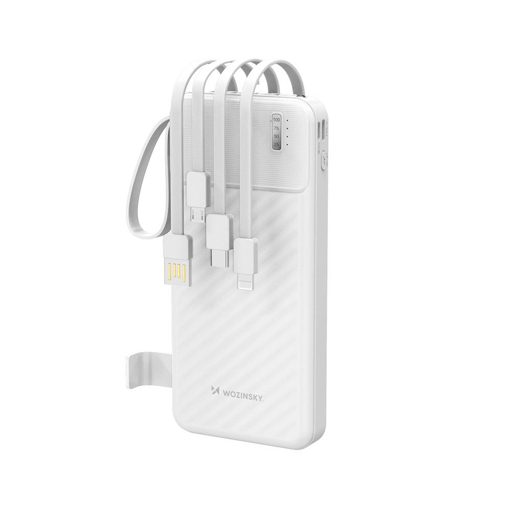 Wozinsky 10,000mAh Powerbank with Flashlight & 4 x Built-in Cables - White