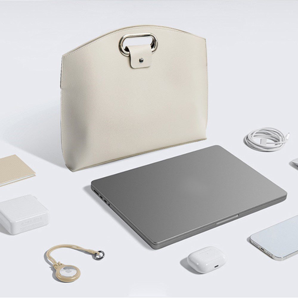Faux Leather MacBook / Laptop 13-14" Bag - 32 x 37.5 cm - Beige