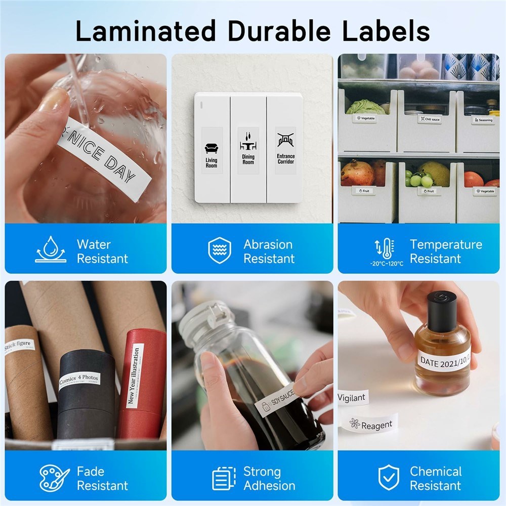 Label Tape Cassette 8 meters, Laminated, Compatible with Brother P-Touch label printers, Black on White - 36mm