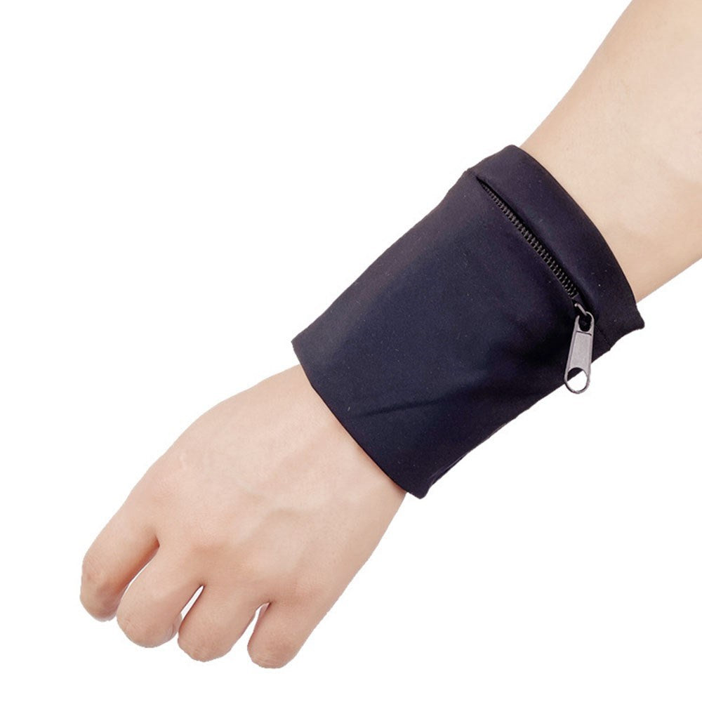 Sports Running Armband for Wrist with Zipper Pocket - Black