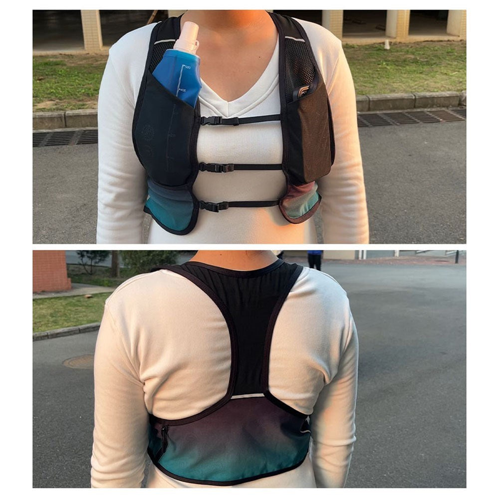 Unisex Running Vest with Reflectors and Water Bottle Pocket - Black