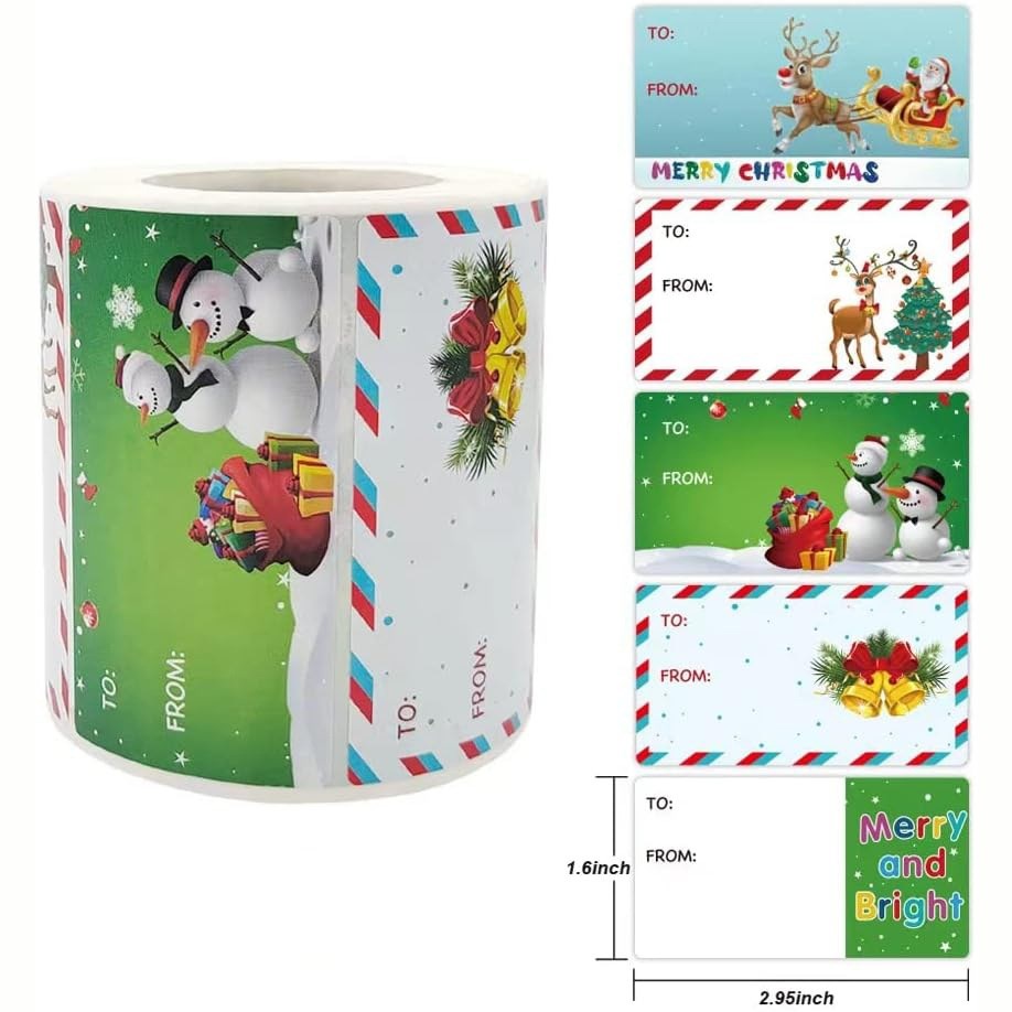 Roll of 180 x Stickers of To and From Card - 5 Designs - Christmas