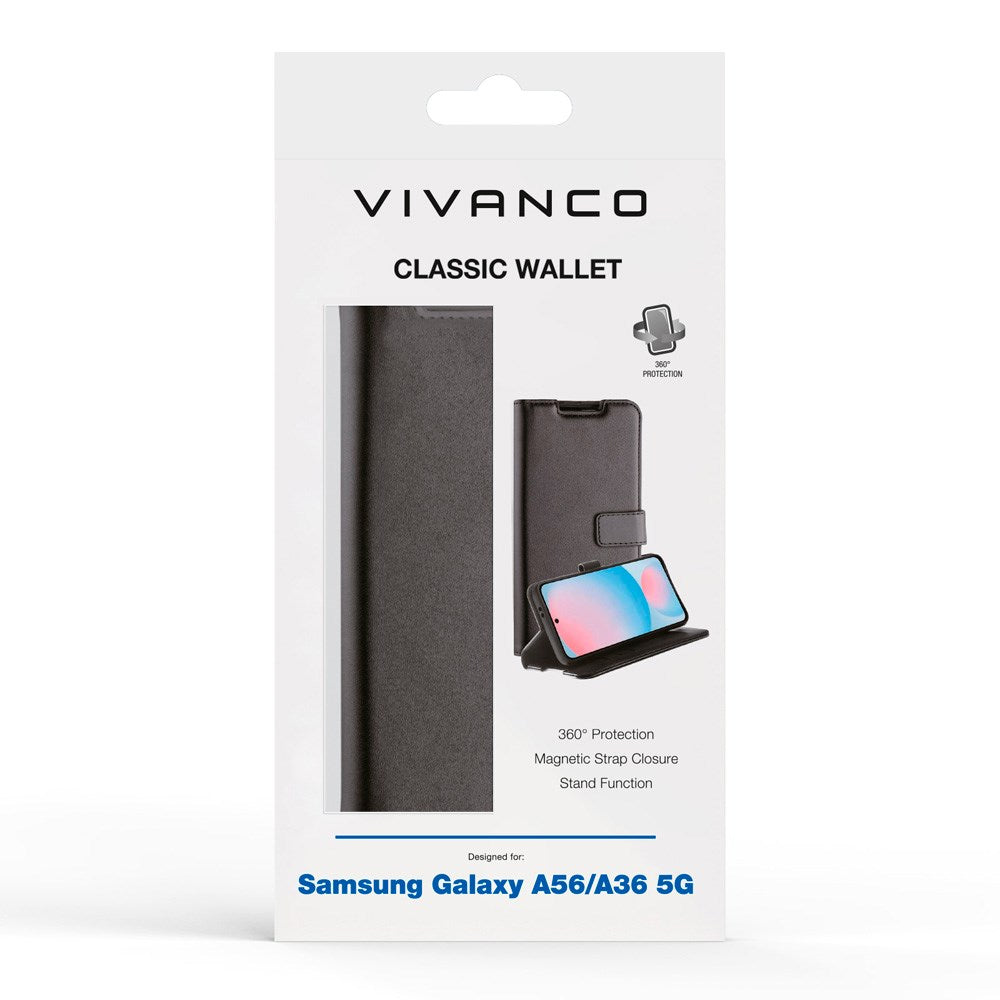 Samsung Galaxy A56 (5G) / A36 (5G) - Vivanco Classic Wallet Flip Case with Purse - Black
